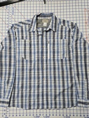 L.L. Bean Blue and White Plaid Button-Down Performance Shirt